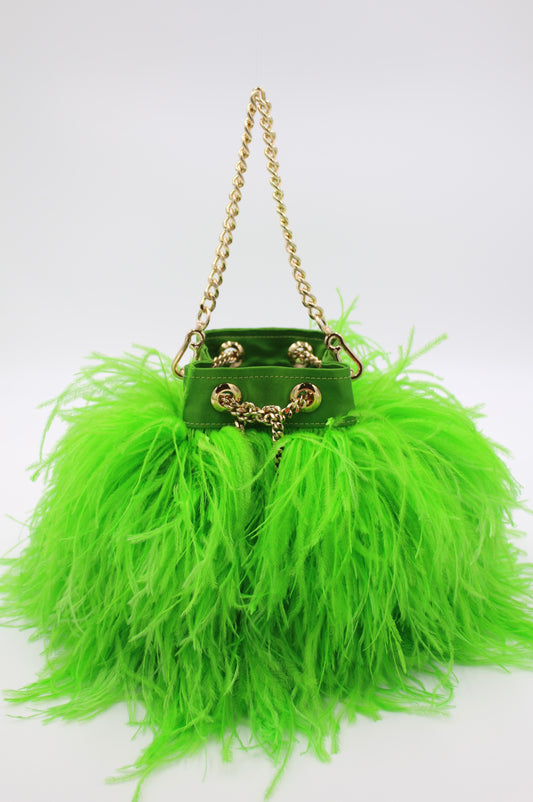 Ostrich Feather Bucket Bag | Kelly Green | Large | Made to order