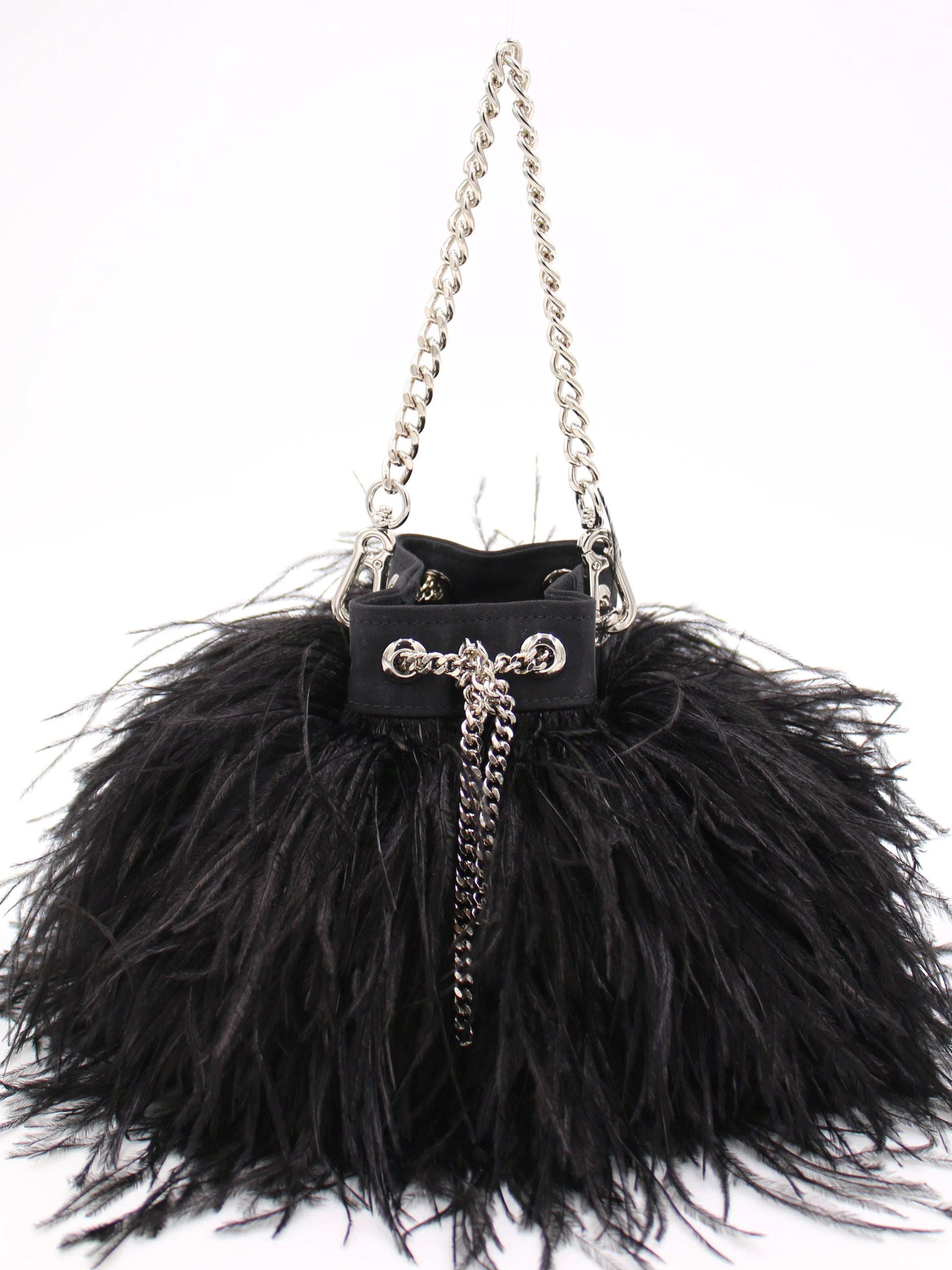 Black Ostrich Feather Bag with Black Agate stone bead handle