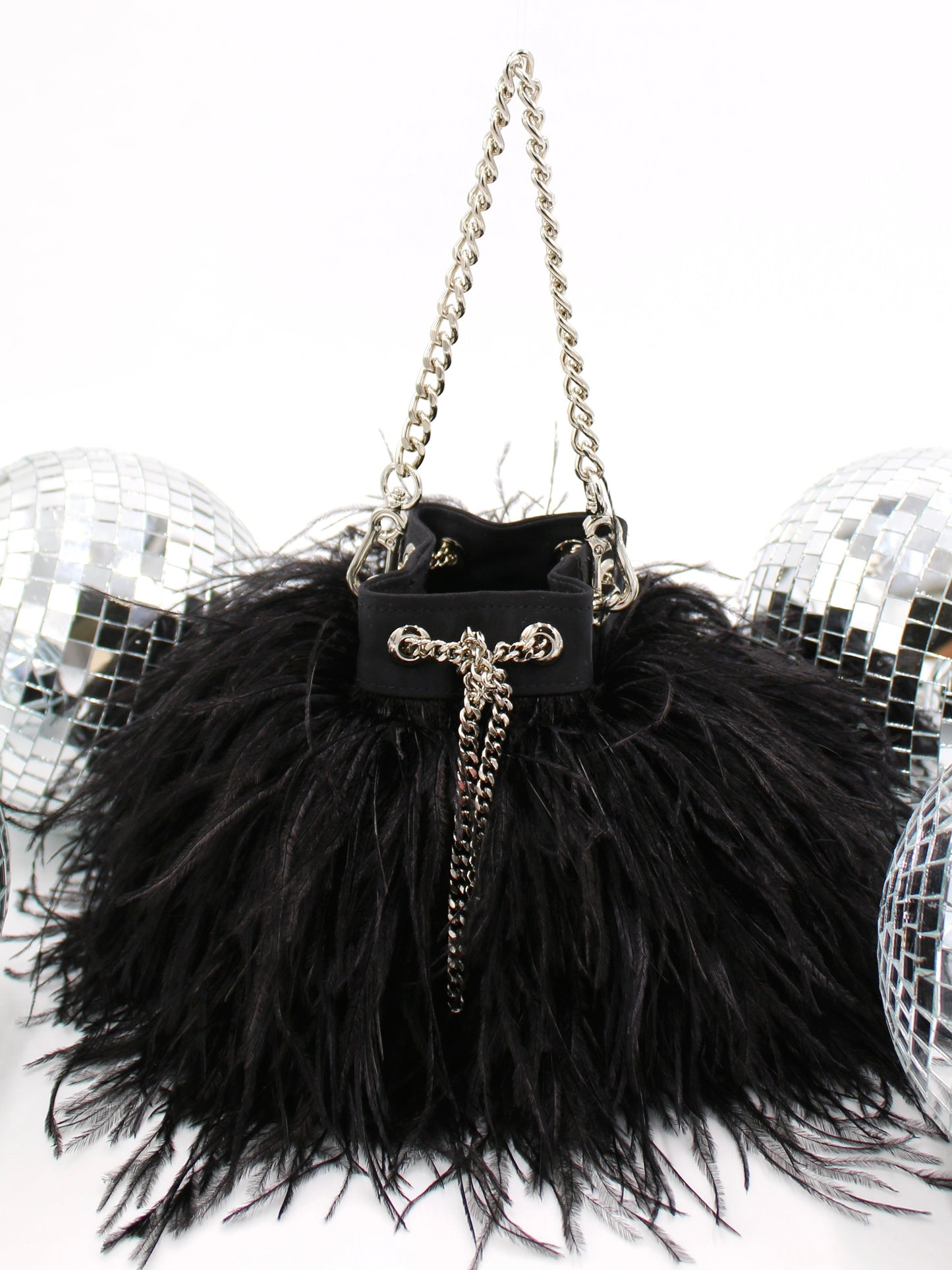 Ostrich Feather Bucket Bag | Black Blush | Mini