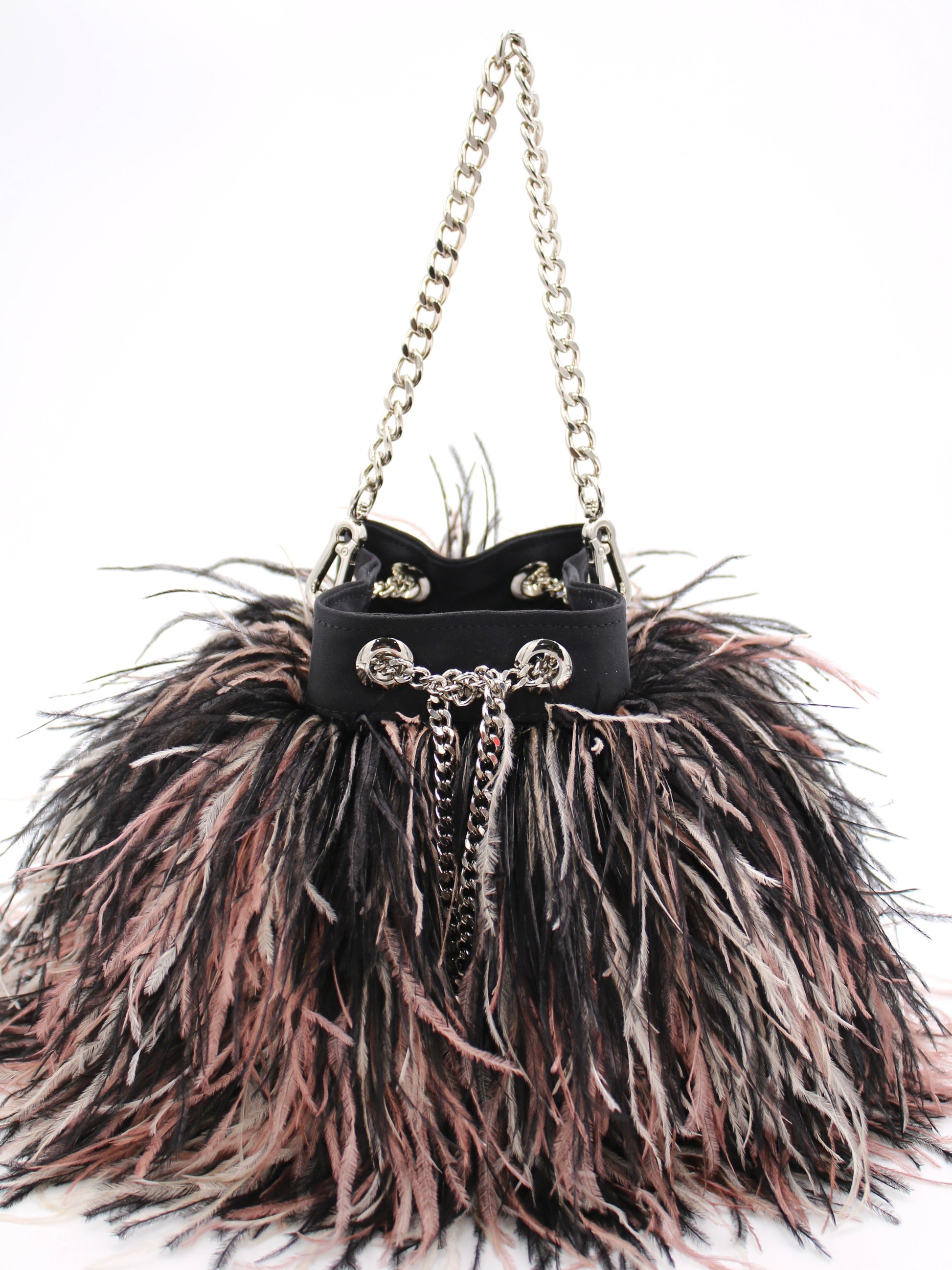 Ostrich Feather Bucket Bag | Black Blush | Large