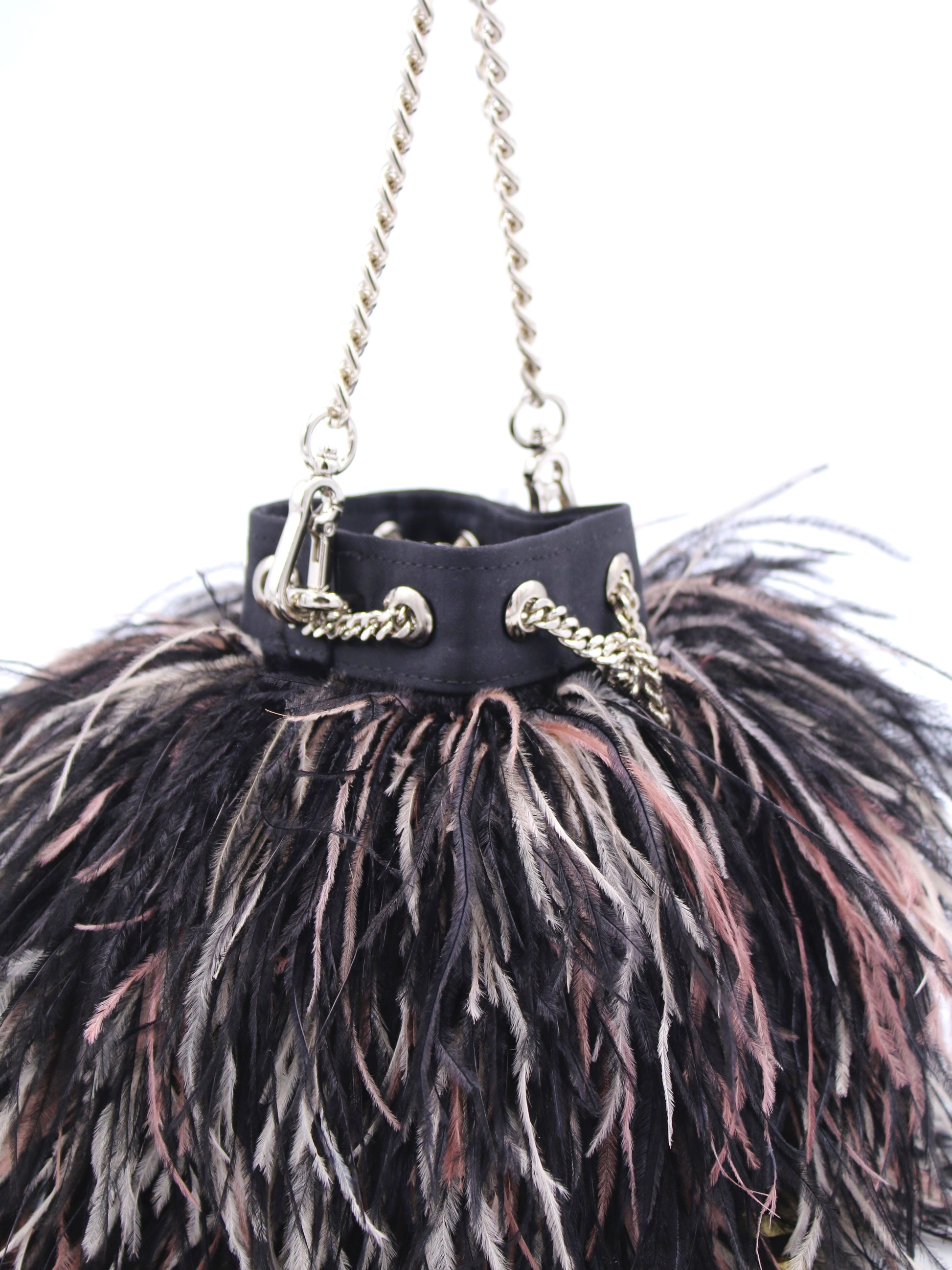 Ostrich Feather Bucket Bag | Onyx & Silver | Large | Made to order