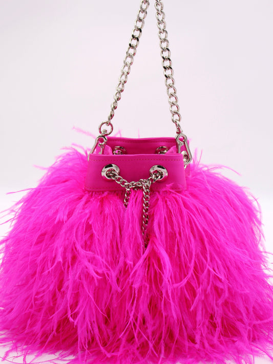 Ostrich Feather Bucket Bag | Fuchsia | Large | Made to order