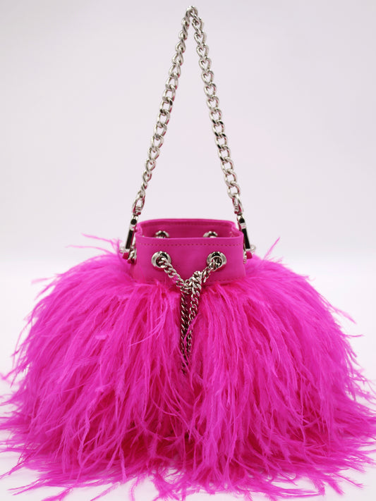 Baby Pink Ostrich Feather Bag with Pink Chain