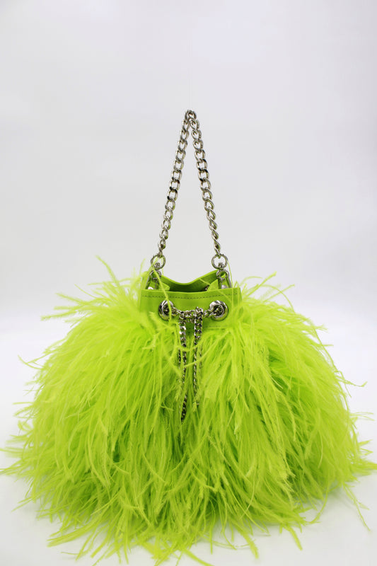 Ostrich Feather Bucket Bag | Electric Lime | Large | Made to order