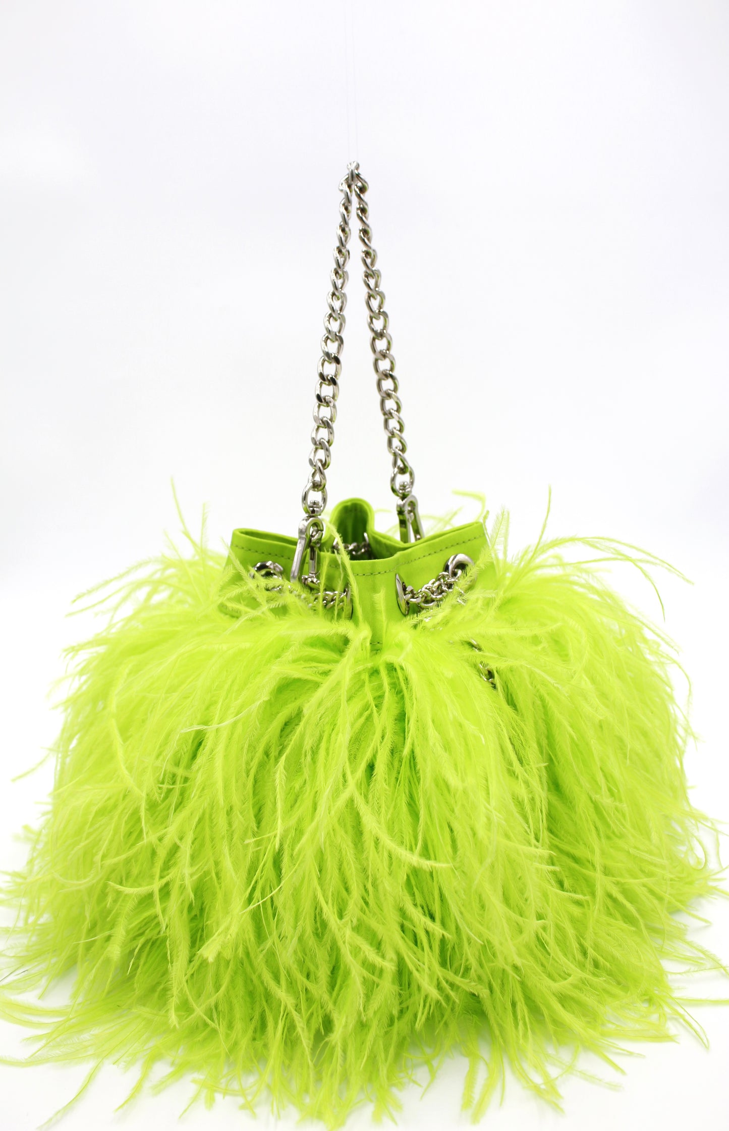 Ostrich Feather Bucket Bag | Electric Lime | Large | Made to order