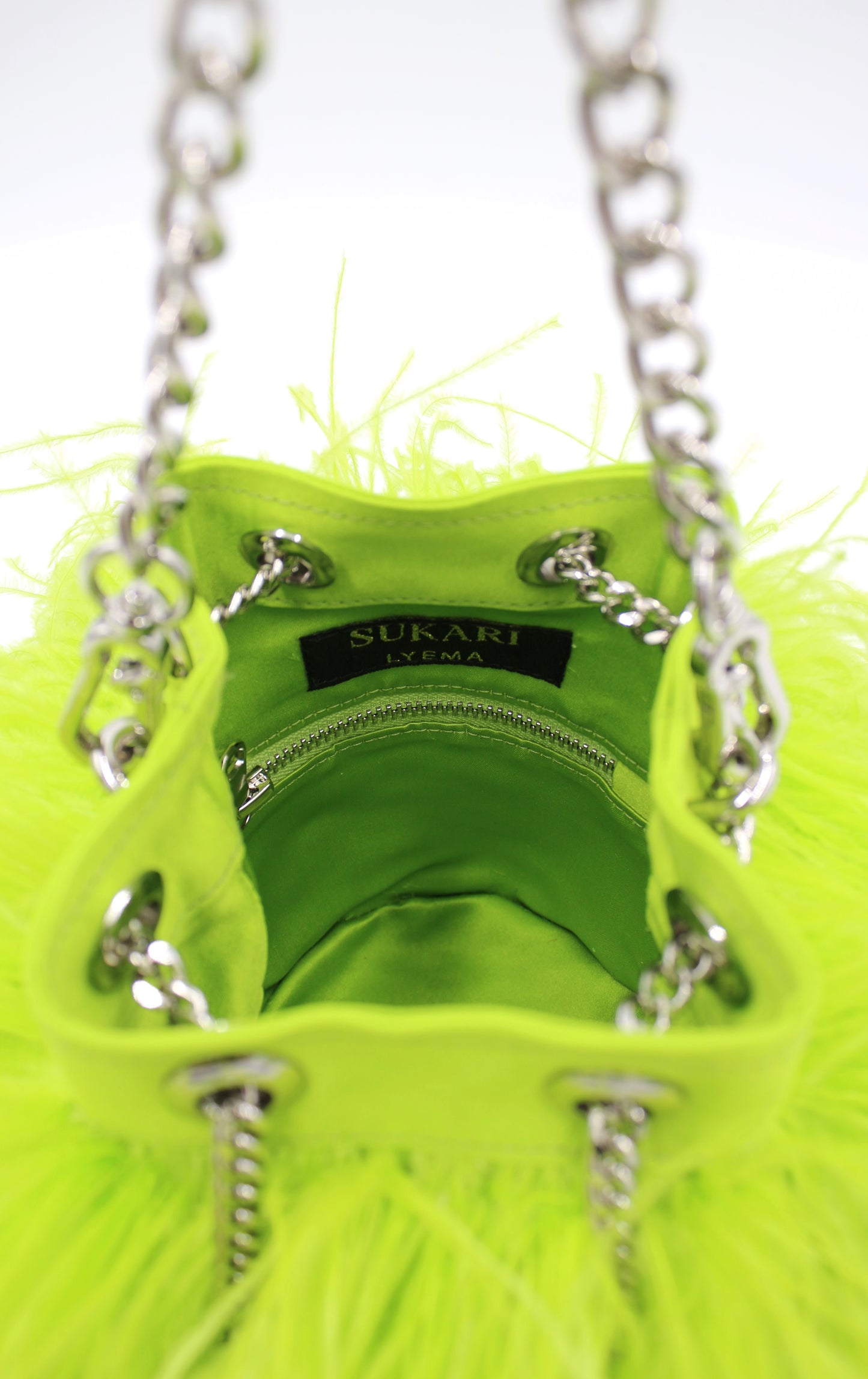 Ostrich Feather Bucket Bag | Electric Lime | Large | Made to order