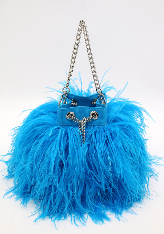 Ostrich Feather Bucket Bag | Azul | Large