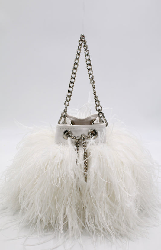 Ostrich Feather Bucket Bag | Pearl | Large | Made to order