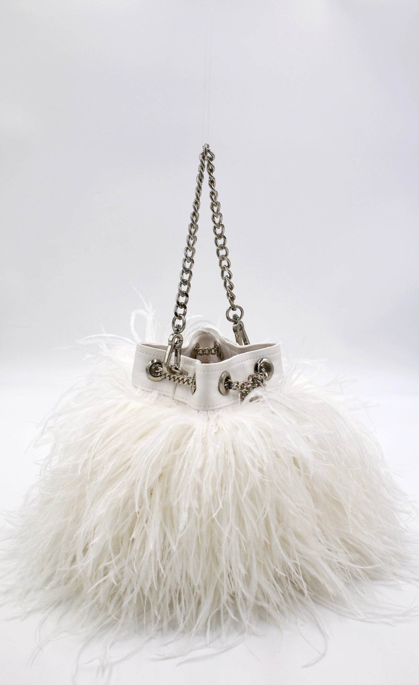 Ostrich Feather Bucket Bag | Pearl | Large | Made to order