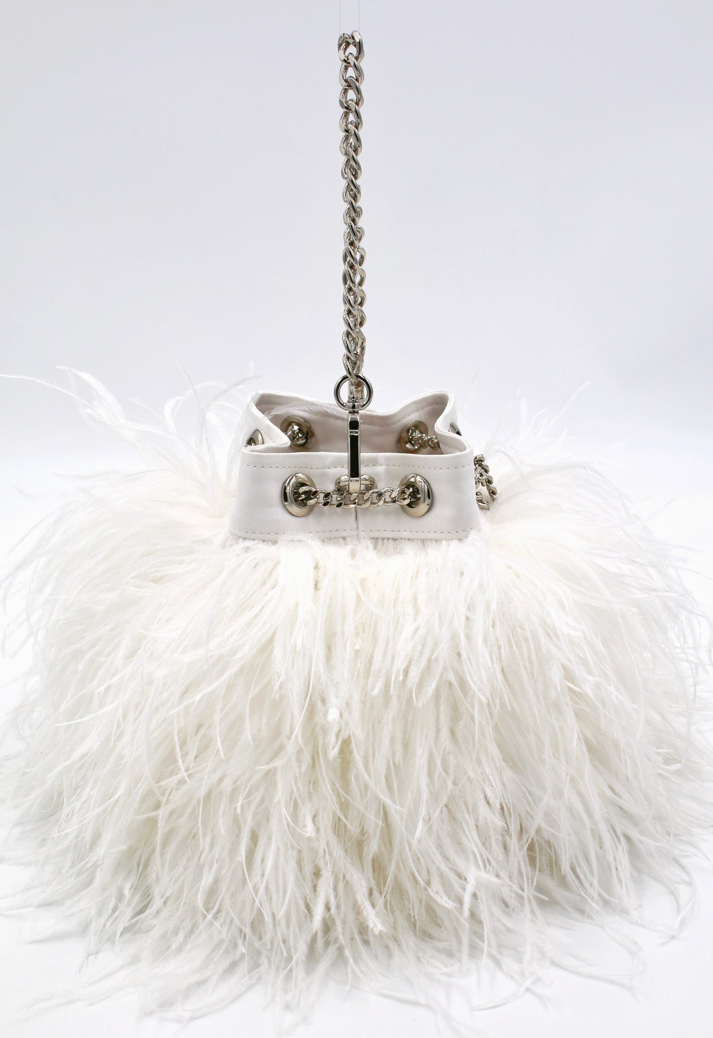 Ostrich Feather Bucket Bag | Pearl | Large | Made to order