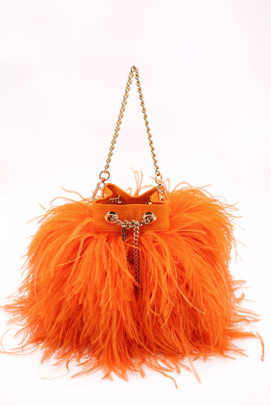 Ostrich Feather Bucket Bag | Flame | Large | Made to order