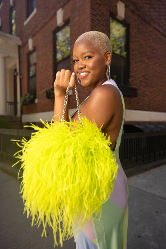 Ostrich Feather Bucket Bag | Electric Lime | Large | Made to order